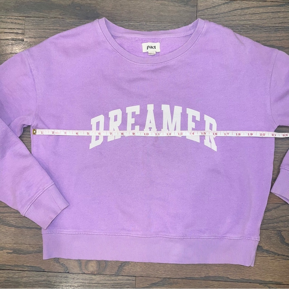 Pact Sweatshirt 100% Organic Cotton "Dreamer" Collegiate Crewneck Purple Small - Picture 3 of 7